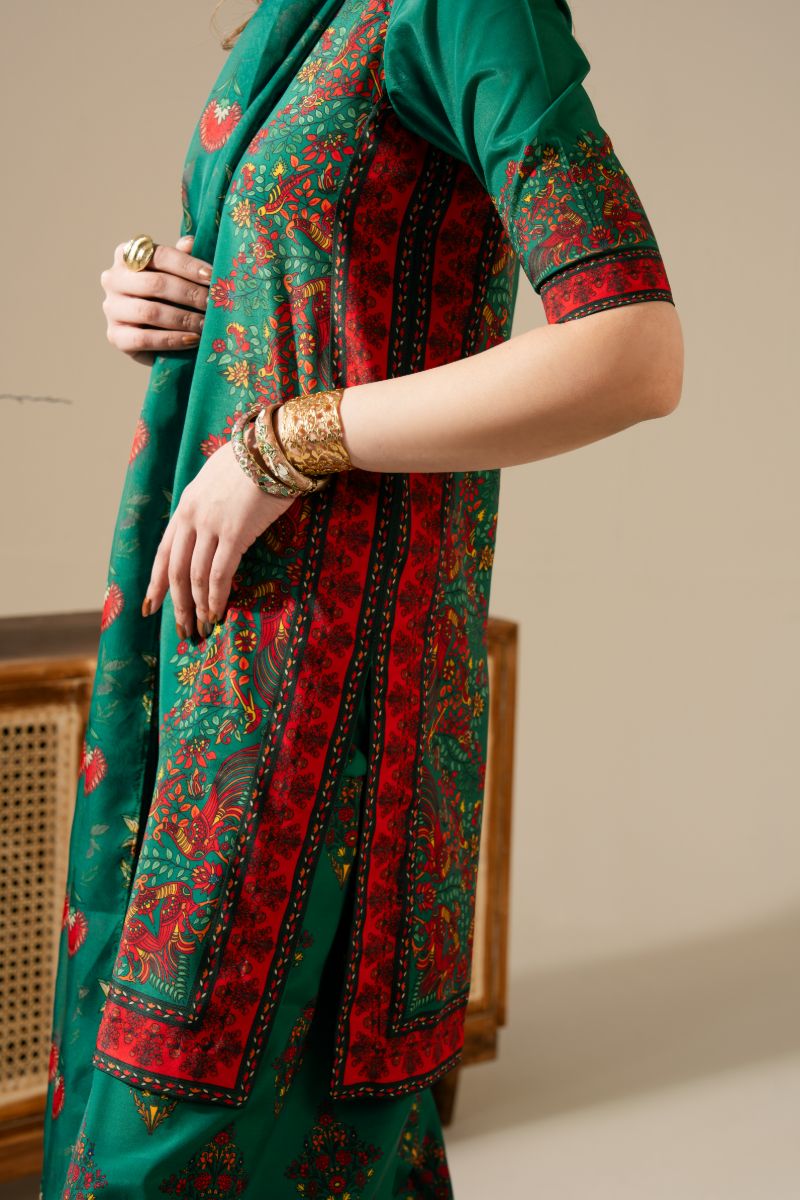 Saba Qamar Zaman in Vivian by Maria Osama Khan- Green - Grip Silk & Tissue Silk - 3 Piece