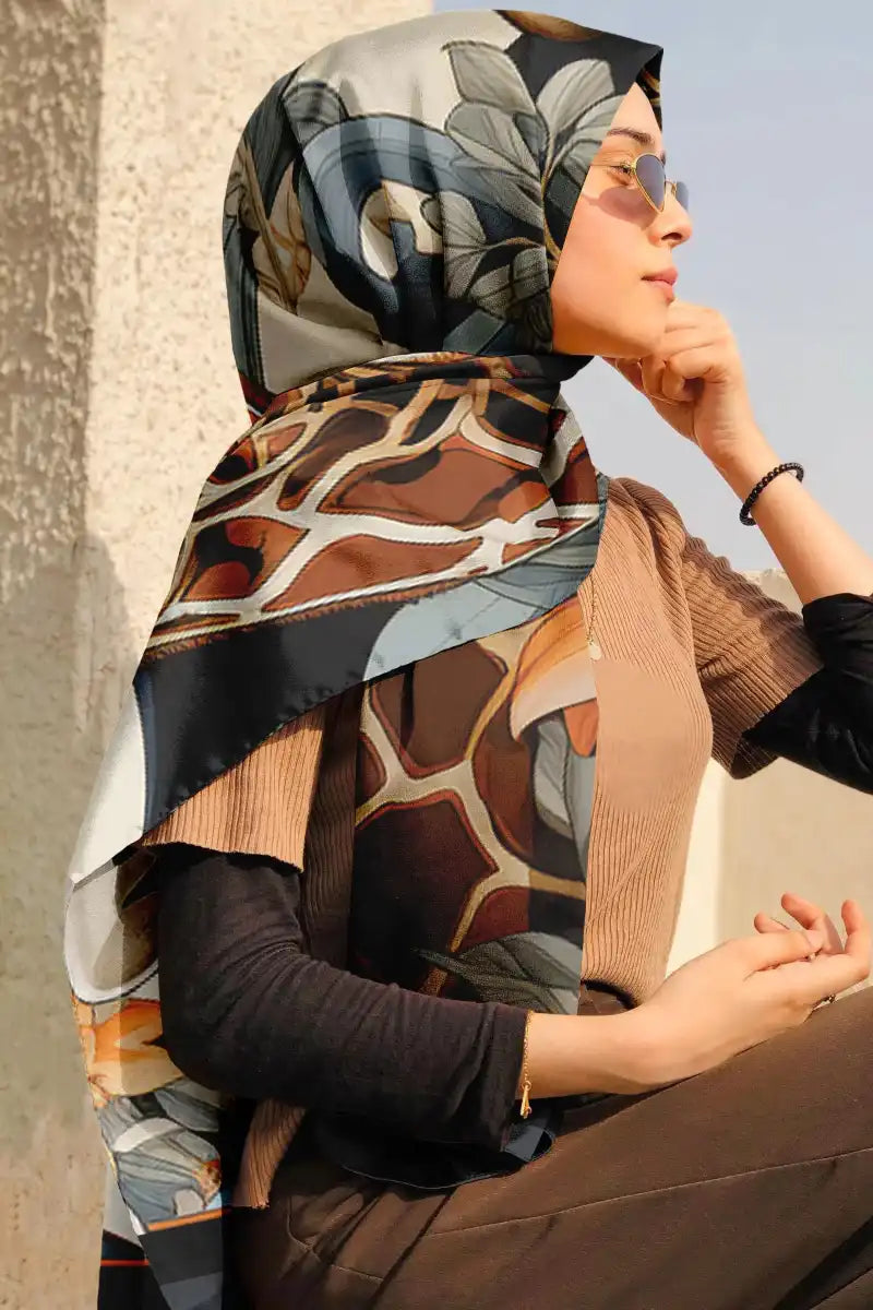 Black Wolf - JUNGLE LOVE SILK HIJAB - OFF WHITE - 1 Piece
