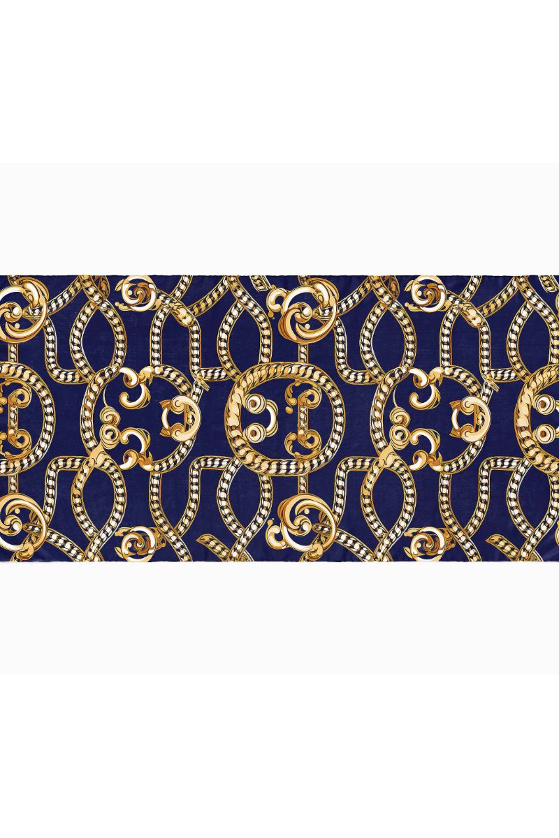 Black Wolf - GOLD NAVY BLUE CHAIN LOOP SILK HIJAB - 1 Piece