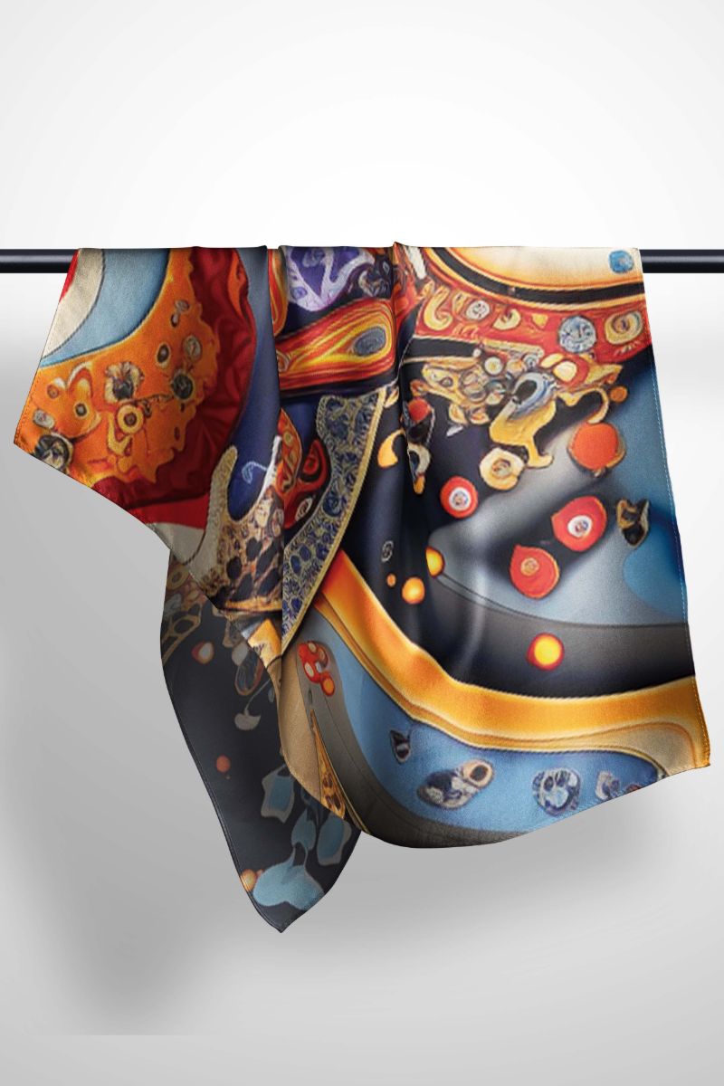 Black Wolf - ELABORATE FLORAL SILK HIJAB - BLACK - 1 Piece