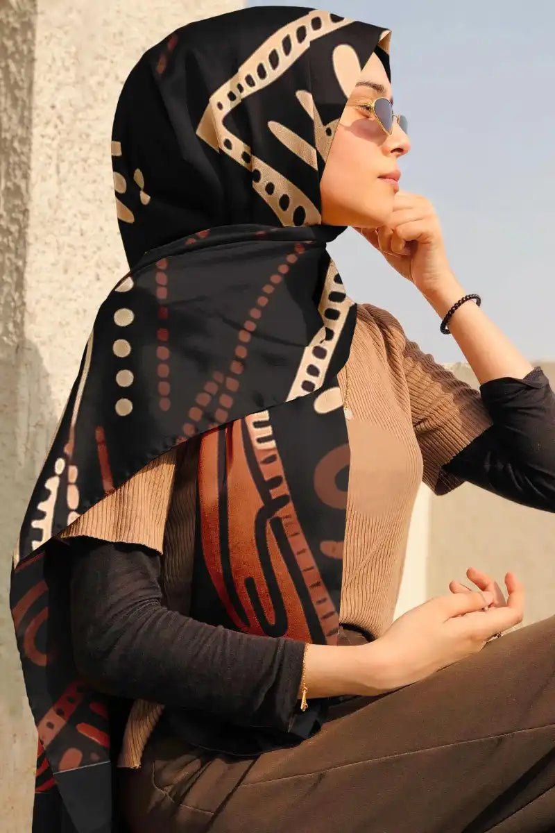 Black Wolf - AFRICAN ART SILK HIJAB - BLACK - 1 Piece