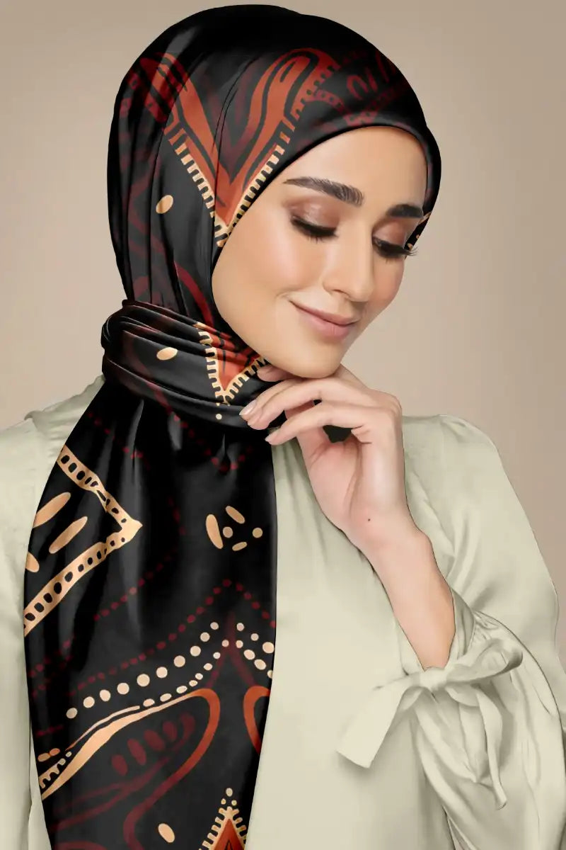 Black Wolf - AFRICAN ART SILK HIJAB - BLACK - 1 Piece
