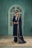 Maheen Khan - Zaraab Silk Chiffon & Crepe Tunic Sets For Women - Navy - 3 Piece