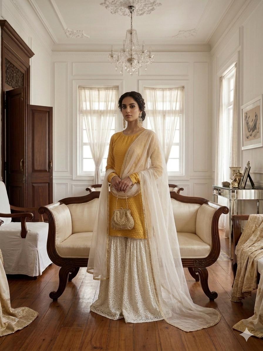 Gulabo - Sunehri Noor Khaddi Net & Banarsi Chiffon Suit For Women - Orchid Yellow - 3 Piece