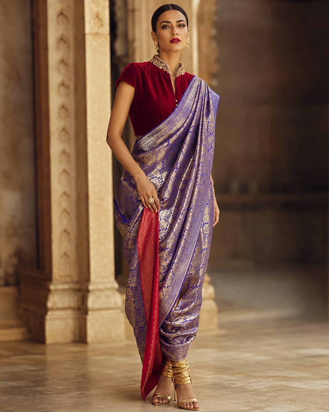 Maheen Khan JAHANARA Saree With Pajama Blue 2 Piece