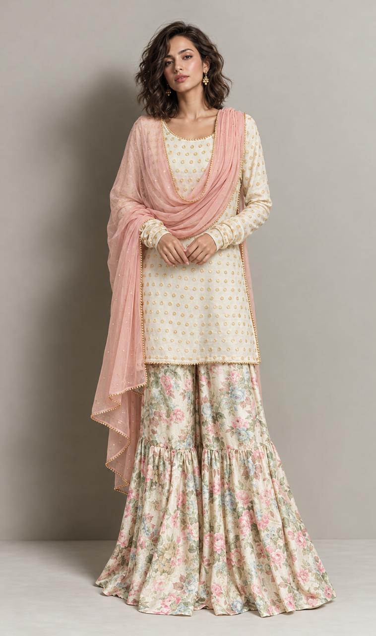 Maheen Khan BANU Gharara Pink 3 Piece