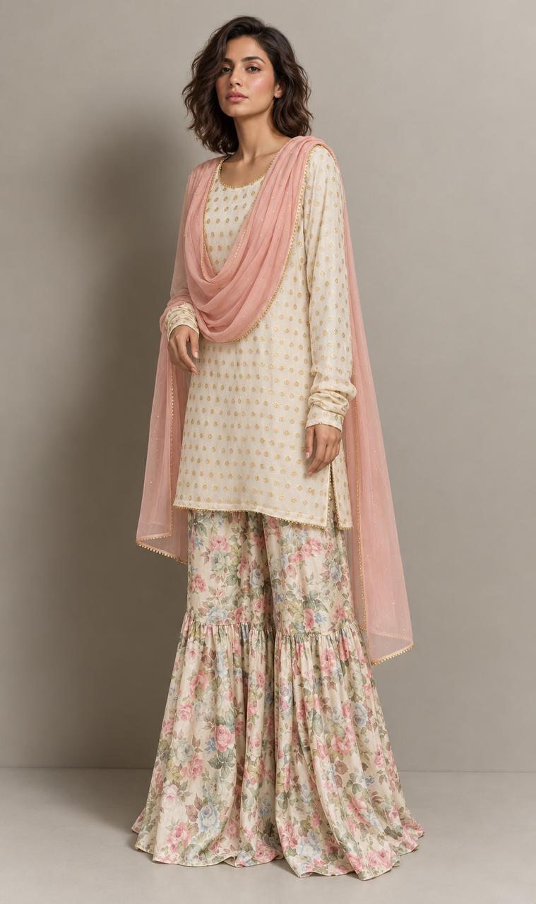 Maheen Khan BANU Gharara Pink 3 Piece