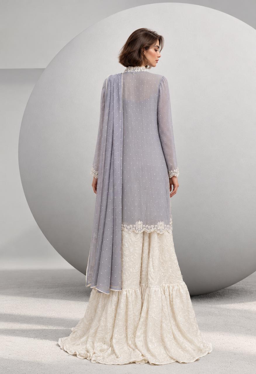Maheen Khan MALIKA Gharara Grey 3 Piece