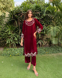 Ombrella Maroon Velvet 2 Piece Suit