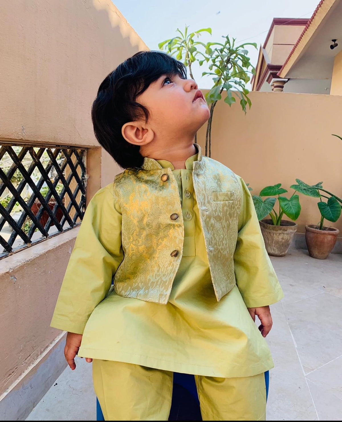 Kidoz Kloset - Lime Suit With Banarsi Waistcoat For Boy
