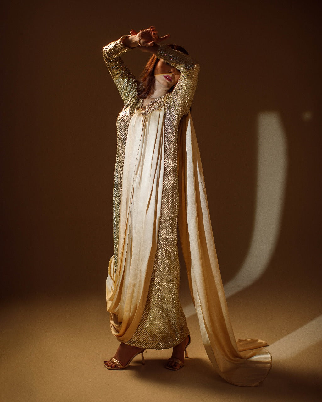 Ombrella - Golden Mirage Gold Georgette Shirt For Women - 1 Piece