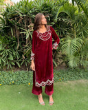 Ombrella Maroon Velvet 2 Piece Suit