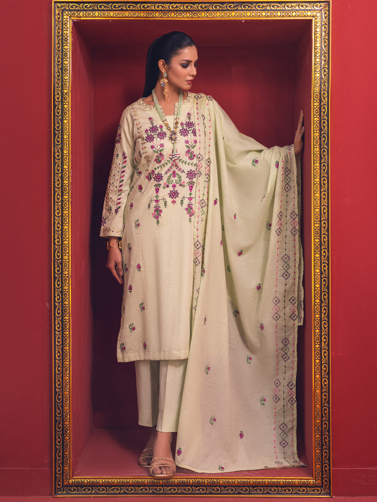 Oaks - Embroidered Pret Shirt Dupatta Jacquard Green  - 2 Piece