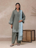 Oaks - Cambric Embroidered Pret Suit For Women - Dark Grey - 3 Piece