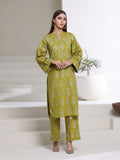 Oaks - Screen Print Cambric Suit For Women - Green&Silver - 2 Piece