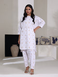 Oaks - Screen Print Cambric Suit For Women - White - 2 Piece