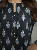 Oaks - Screen Print Cambric Suit For Women - Black - 2 Piece