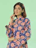 Oaks - Lawn Printed Unstitch Suit For Women - Blue & Peach - 2 Piece