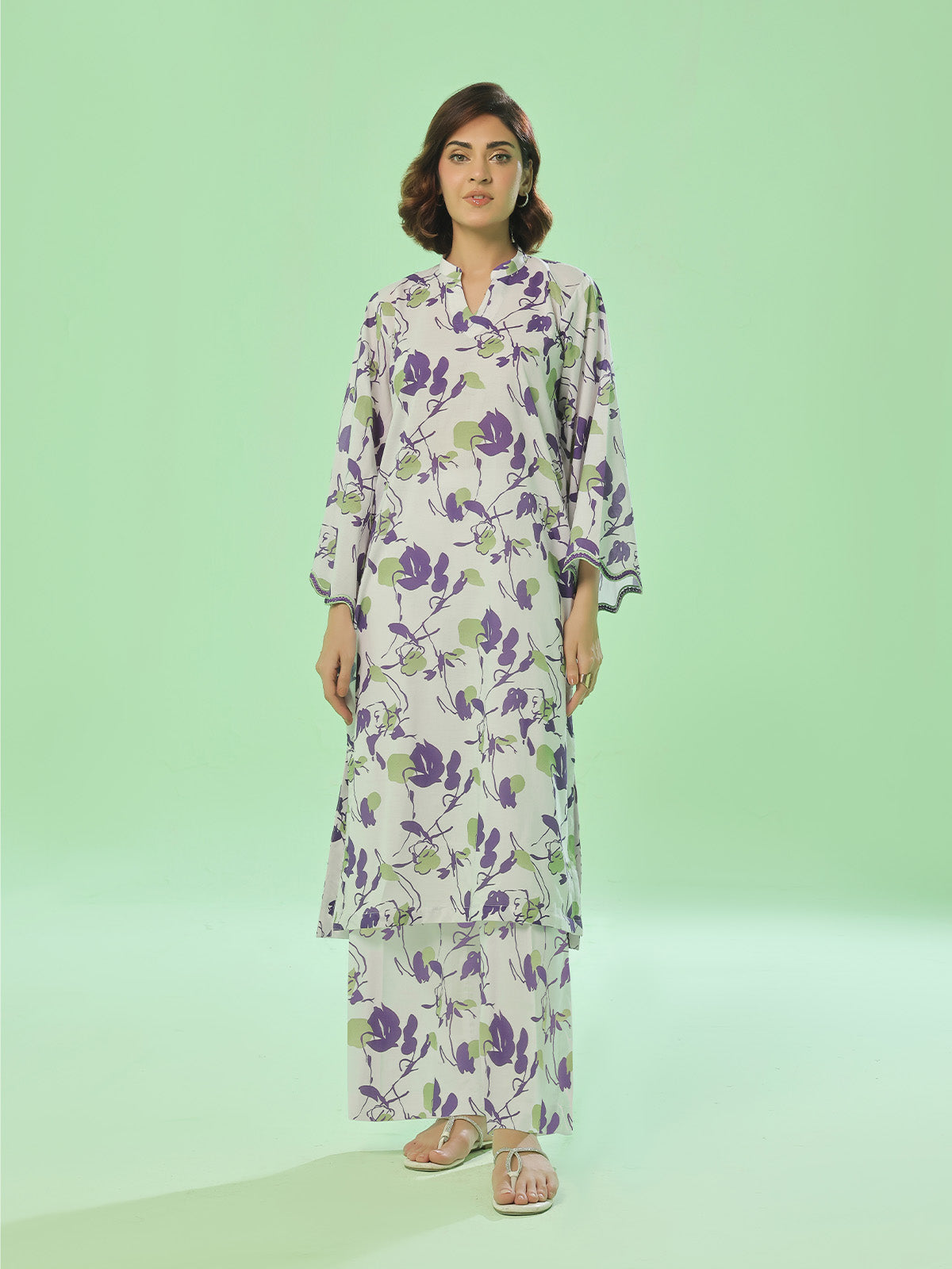 Oaks - Lawn Printed Unstitch Suit For Women - White & Blue - 2 Piece