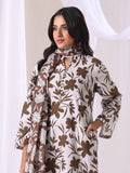 Oaks - Lawn Printed Unstitch Suit For Women - Brown - 3 Piece