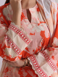 Oaks - Lawn Printed Unstitch Suit For Women - Orange - 3 Piece