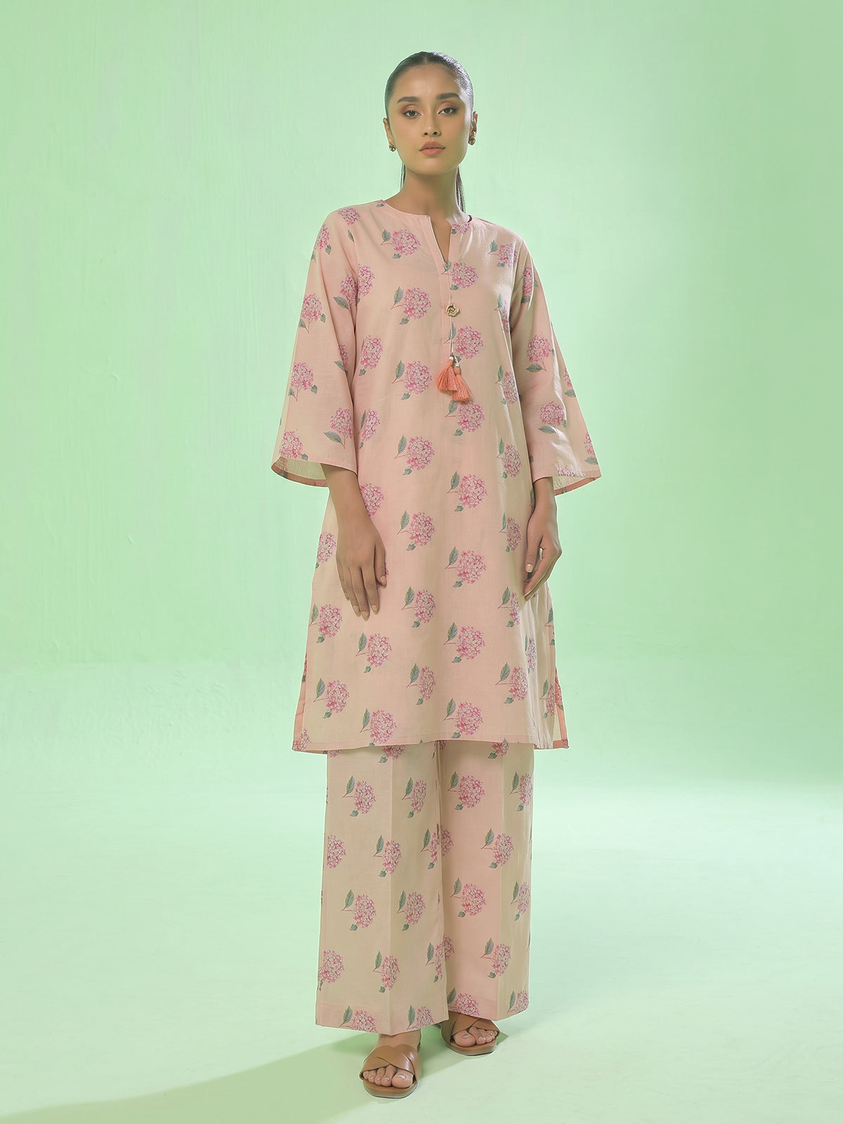 Oaks Printed Lawn Unstitched Peach 1 Piece