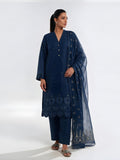 Oaks Embroidered Organza Net Unstitched Navy Blue 3 Piece