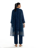 Oaks Embroidered Organza Net Unstitched Navy Blue 3 Piece