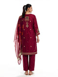Oaks Embroidered Cotton Silk Suit Maroon 3 Piece