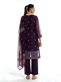 Oaks Embroidered Organza Net Slub Suit Purple 3 Piece