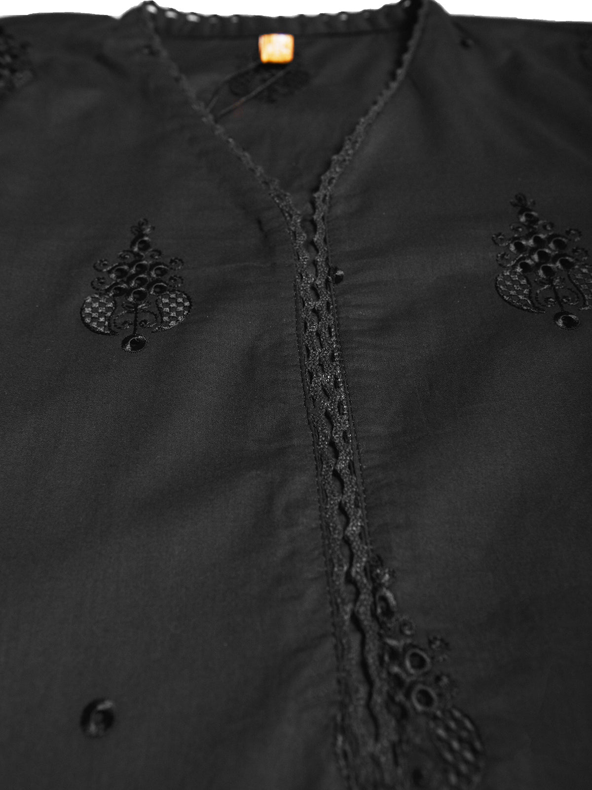 Oaks - Embroidered Pret Shirt & Trouser Dyed Cambric Black  - 2 Piece