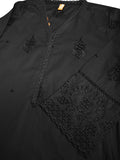 Oaks - Embroidered Pret Shirt & Trouser Dyed Cambric Black  - 2 Piece