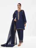 Oaks - Embroidered Pret Suit Cotton Silk Navy Blue  - 3 Piece