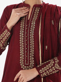 Oaks - Embroidered Pret Suit Cotton Silk Maroon  - 3 Piece