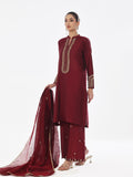 Oaks - Embroidered Pret Suit Cotton Silk Maroon  - 3 Piece