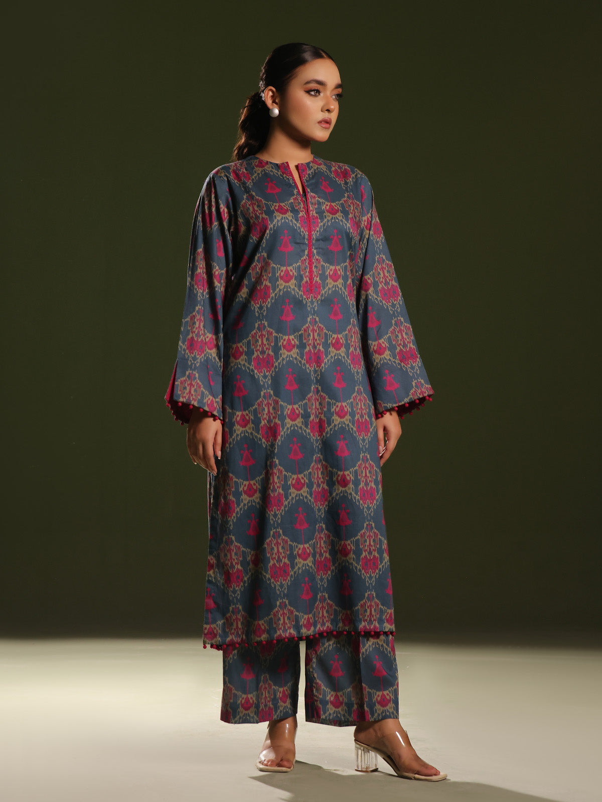 Oaks - Printed Pret Shirt Trouser Cambric Blue/Pink  - 2 Piece