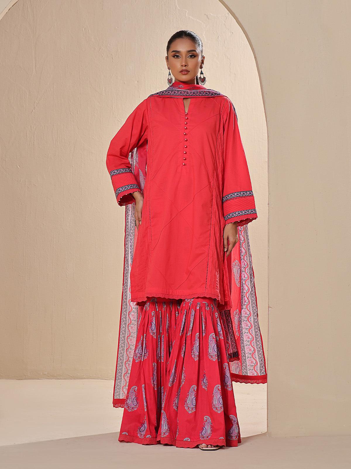 Oaks - 2 Piece Printed Unstitched Dobby Red - OL2P-6198-A - Unstitch