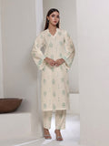 Oaks - Dyed Cambric Screen Print Suit For Women - Off White & Green - 2 Piece