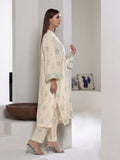 Oaks - Dyed Cambric Screen Print Suit For Women - Off White & Green - 2 Piece