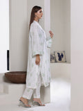 Oaks - Dyed Cambric Screen Print Suit For Women - White & Green - 2 Piece