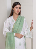 Oaks - Dyed Cambric Screen Print Suit For Women - White & Green - 3 Piece