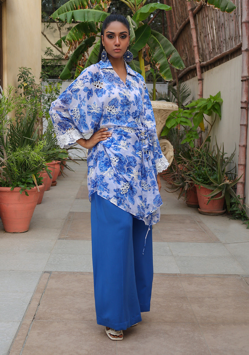 Huma Adnan - Yumna - Blue - Chikankari & Linen - 3 Piece