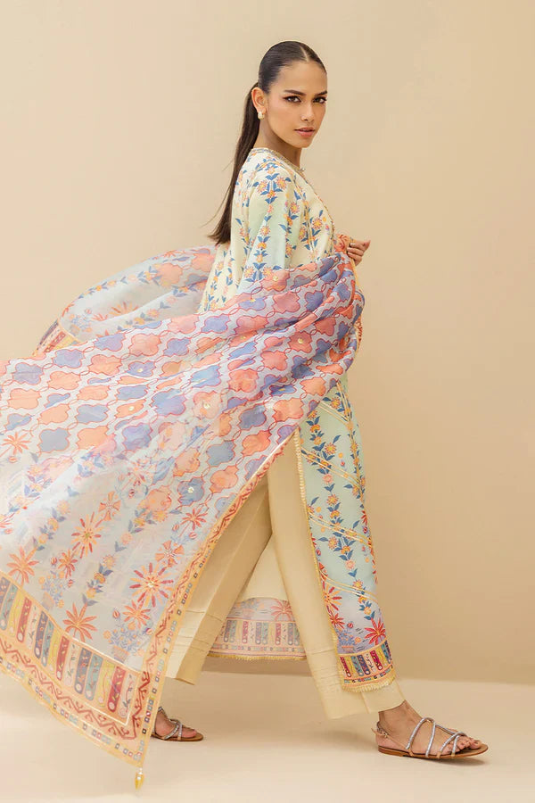 Sania Maskatiya - Zayen (B) - Khaddi Silk , Organza , RawSilk - Seafoam - Ombre - 3 Piece
