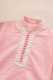 Hummingbirds - Candy Pink Mirror Embroidery Kurta Cotton Chambray For Boy