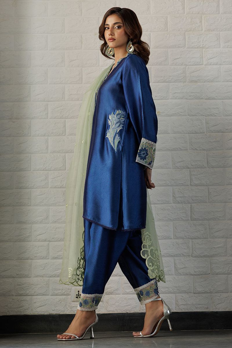 Deepak Perwani - Blue Waters - Sheesha Silk - Sapphire Blue - 3 Piece