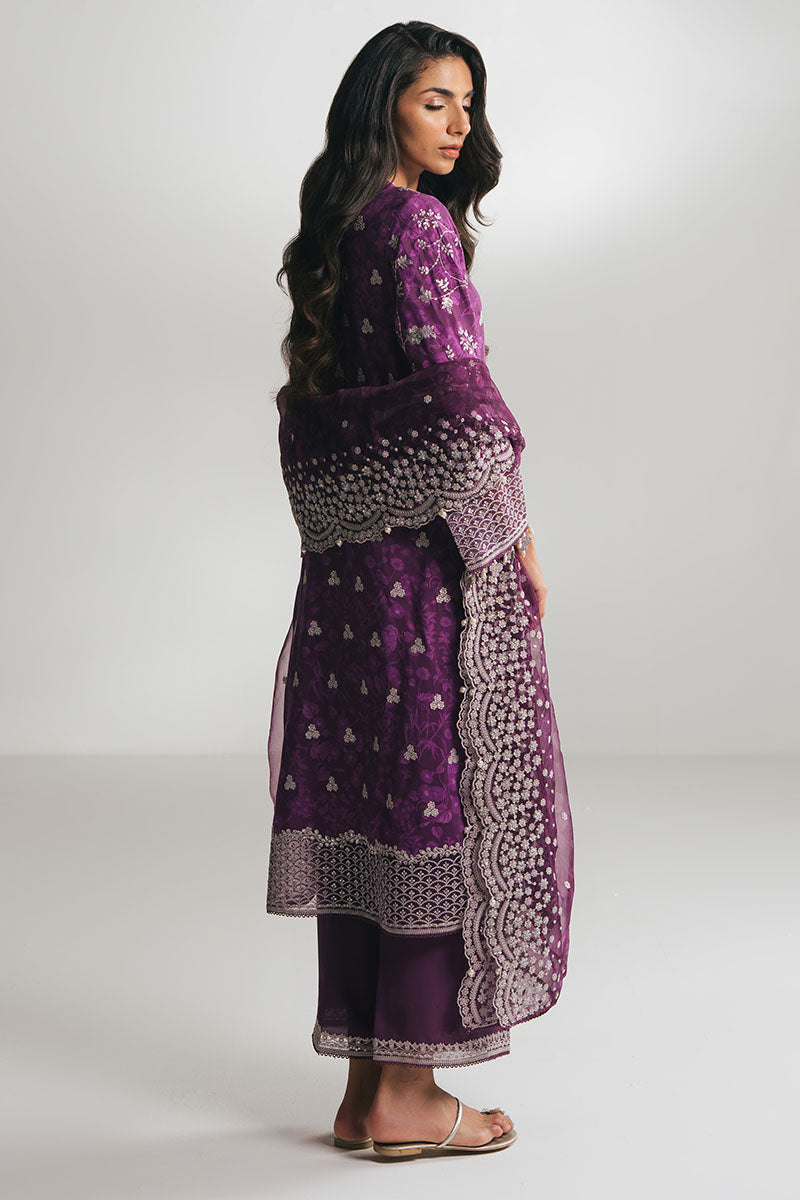 Cross Stitch - GRAPE RED - Chiffon - 3 Piece - Unstitched
