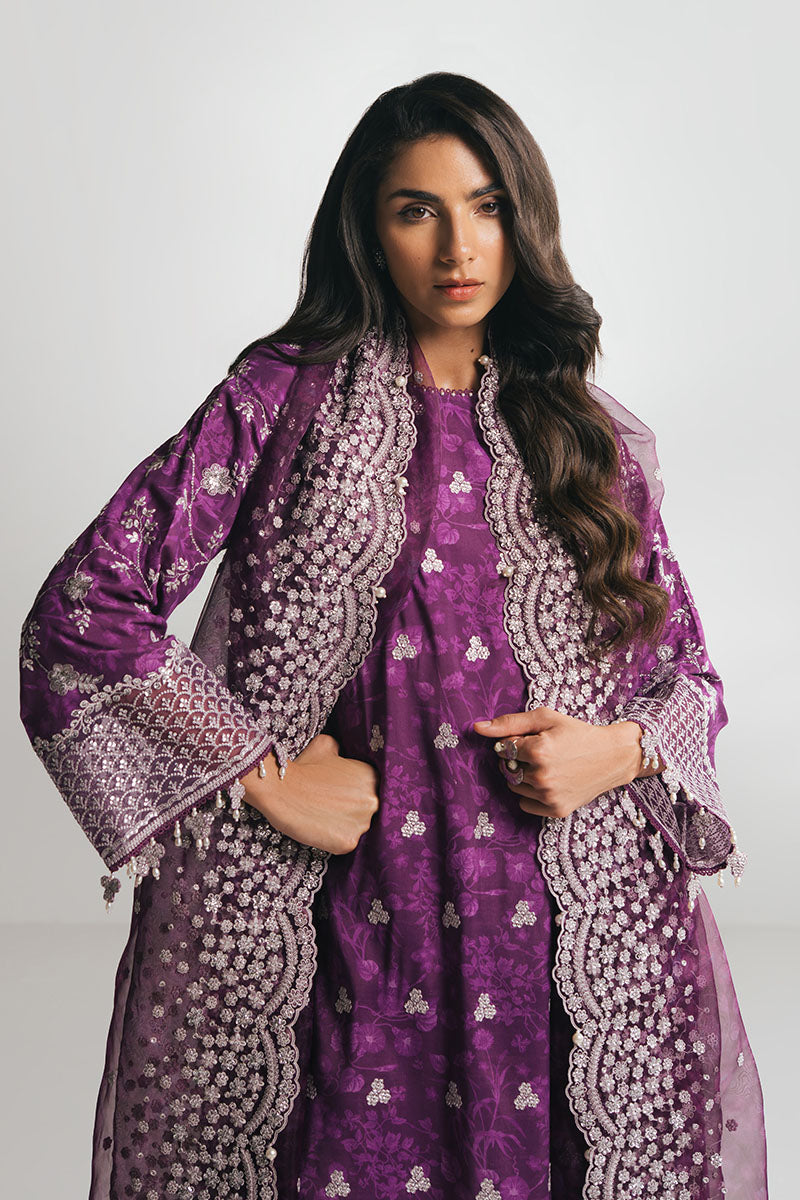 Cross Stitch - GRAPE RED - Chiffon - 3 Piece - Unstitched