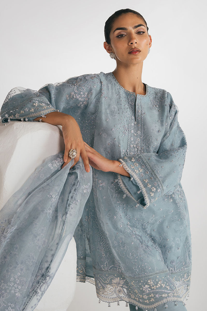 Cross Stitch - SILVER AQUA - Chiffon - 4 Piece - Unstitched