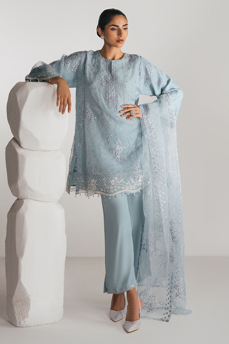 Cross Stitch - SILVER AQUA - Chiffon - 4 Piece - Unstitched