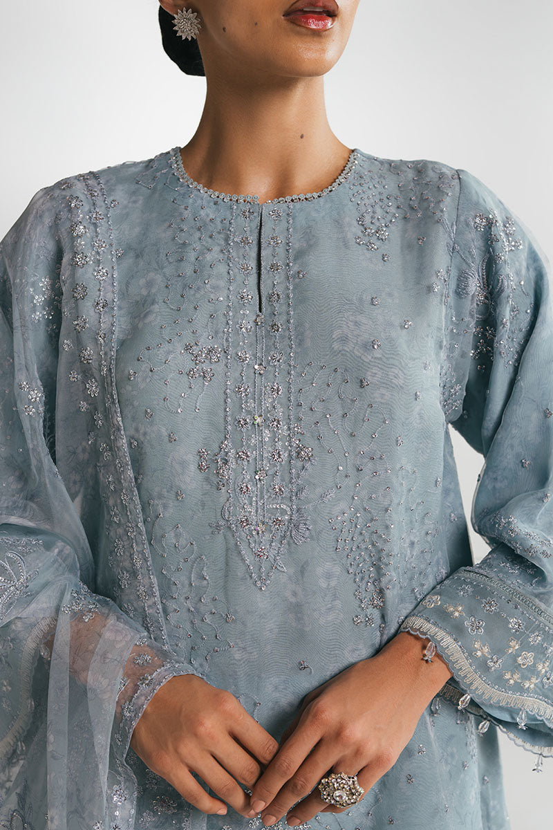 Cross Stitch - SILVER AQUA - Chiffon - 4 Piece - Unstitched